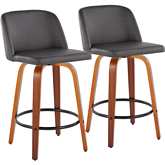 Toriano 26" Counter Stool in Grey Leatherette, Walnut Finish & Black (Set of 2)
